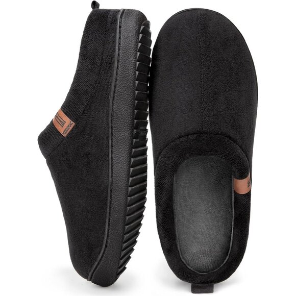 Men's Dark-Black Slip-on Slippers Comfy Foam Closed-Toe Indoor House Shoes - Picture 1 of 8